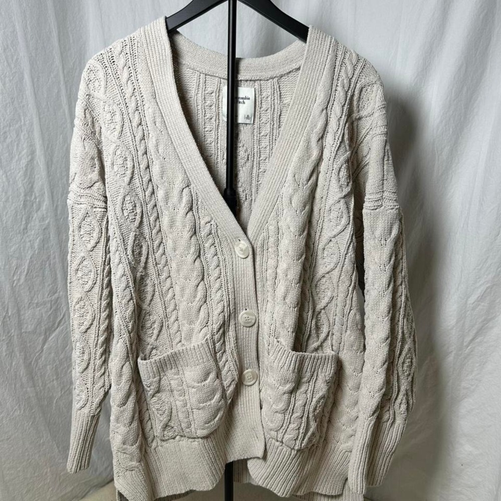 Abercrombie Fitch Womens Cable Knit‎ Cardigan Cream VTG Style Preppy University